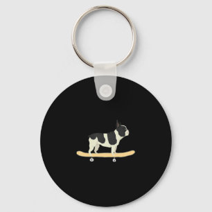 Skateboarding Franse Bulldog Puppy Cadeau Sleutelhanger
