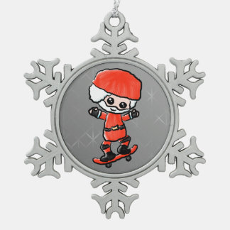 Skateboarding Santa Tin Sneeuwvlok Ornament