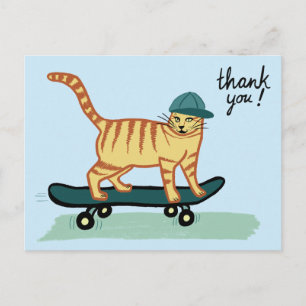 Skateboarding Tabby Kat HARTELIJK DANK Briefkaart