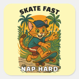 Skateboardkat Vierkante Sticker