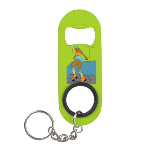 skateboardmeisje mini flessenopener (Voorkant)