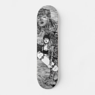 Skateboards, tatoeage in stedelijke stijl op hout skateboard