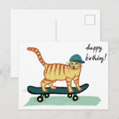 Skatende Tabbykat GELUKKIGE VERJAARDAG Briefkaart (Voorkant / Achterkant)