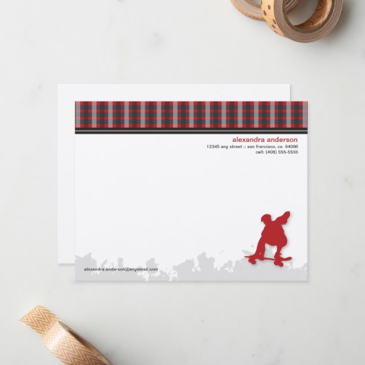 Skater Boy Gepersonaliseerd Flat Note-kaarten (roo Notitiekaartje (Voorkant / Achterkant in situ)