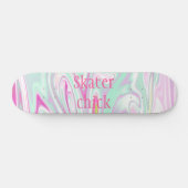 Skater Chick | Blauwgroen en roze marmer Pattern G Skateboard (Horizontaal)