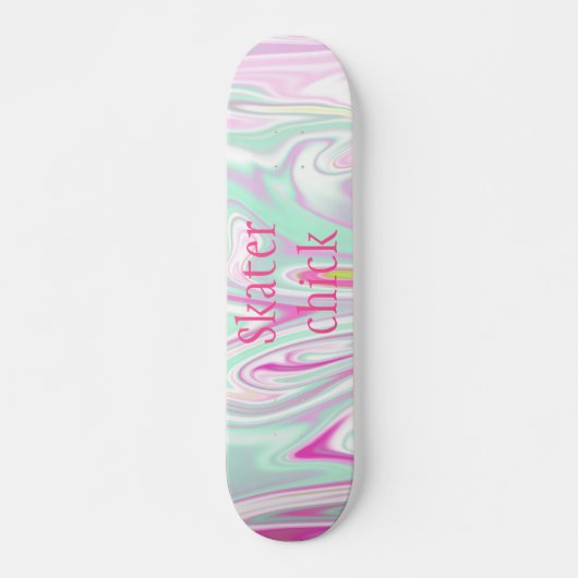Skater Chick | Blauwgroen en roze marmer Pattern G Skateboard (Voorkant)