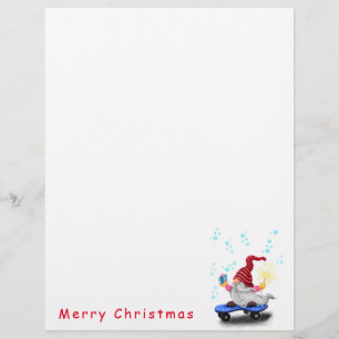 Skater Christmas Gnome met Gift Letterhead Briefhoofd