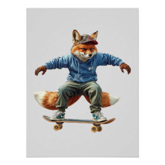 Skater Fox Stedelijke Straatkunstposter Perfect Poster
