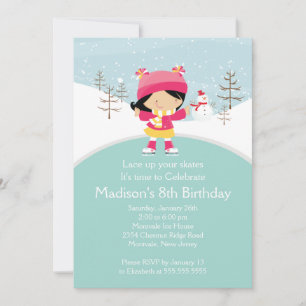 Skater Girl Ice Skating Birthday Party Invitation Kaart