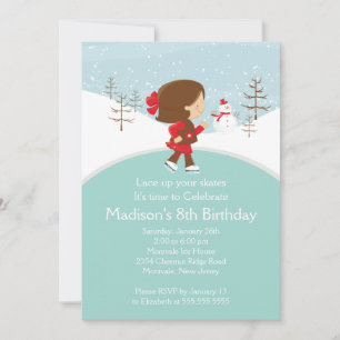 Skater Girl Ice Skating Birthday Party Invitation Kaart