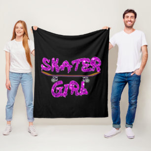 Skater Girl Paars Roze Skateboard Fleece Deken