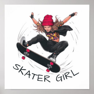 Skater Girl Skateboarding Poster