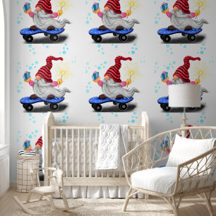 Skater Gnome met geschenken en Sparkler Kerstmis Behang