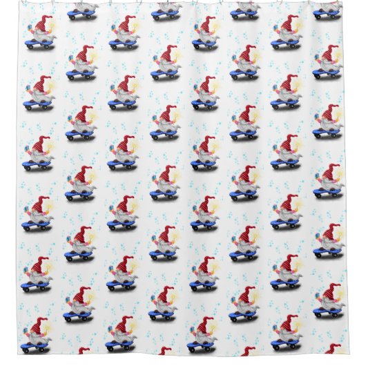 Skater Gnome met Gift Kerstmis Douche Gordijn (Voorkant)