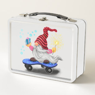 Skater Gnome met Gifts voor je metalen doos