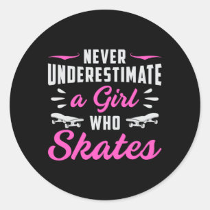 Skater Meisje Meisjes SK8 Schaatsen Skateboard Gif Ronde Sticker