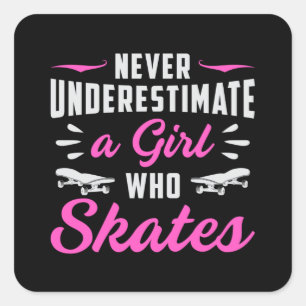 Skater Meisje Meisjes SK8 Schaatsen Skateboard Gif Vierkante Sticker