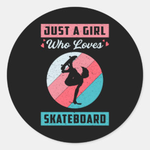 Skater Meisje Meisjes SK8 Skateboard Retro Gift Id Ronde Sticker