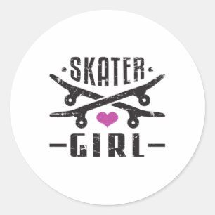Skater Meisje Skateboard Schaatsen SK8 Schaats Gif Ronde Sticker