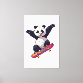 Skater Panda Canvas – Skateboarding Panda Muurkuns Afdruk
