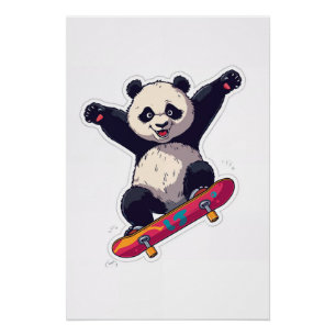 Skater Panda Poster – Skateboarding Panda Wall Art
