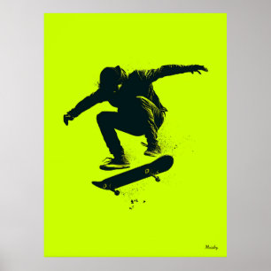 Skater Poster – Zwart Silhouet op Neon Green