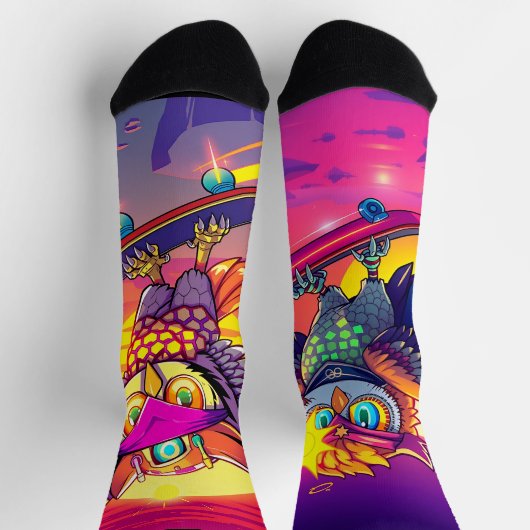 Skater Uilen – Neon Sunset Vibes & Cool Uil Energi Sokken (Top)