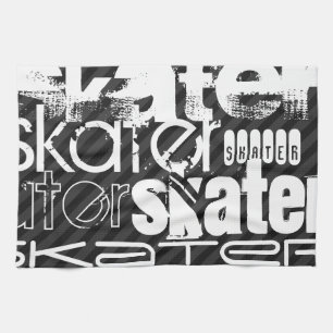 Skater; Zwarte & Donkergrijze strepen Theedoek
