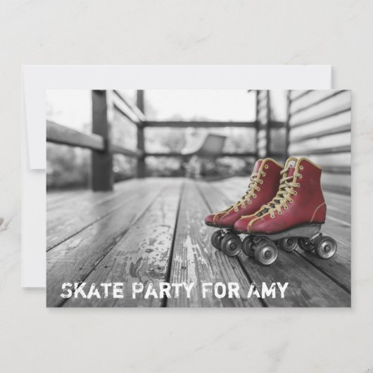 Skating Party, Roller schaats, Photo Invitation Kaart (Voorkant)