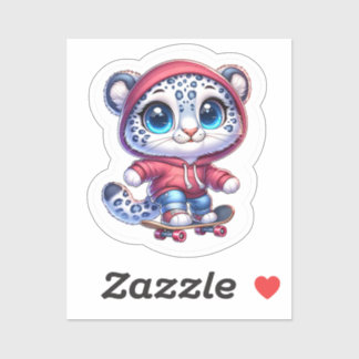 Skating Snow Leopard Stickers Kawaii Sport