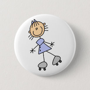 Skating Stick Girl Button
