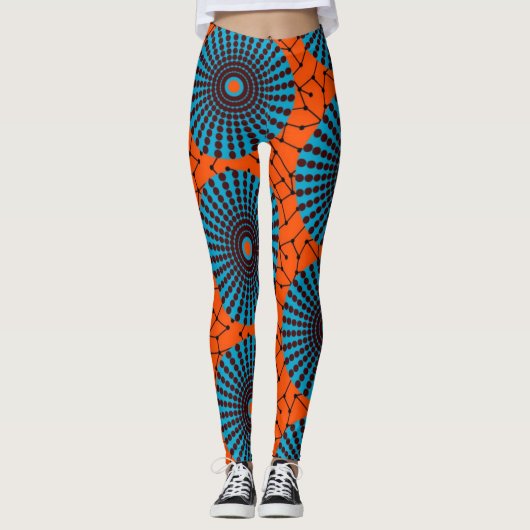 SKAYMARTS | Black Orange African Prints Leggings (Devant)