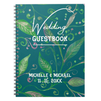 Skaymarts | Elegant Green Floral Wedding Guest Notitieboek