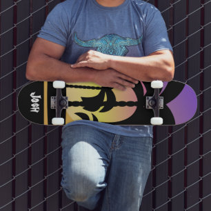 Skeelbord met paarse zwarte palmbomenpatroon skateboard