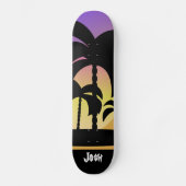 Skeelbord met paarse zwarte palmbomenpatroon skateboard (Voorkant)