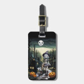 Skele meisje en haar pup in maanlicht bagagelabel (Voorkant verticaal)