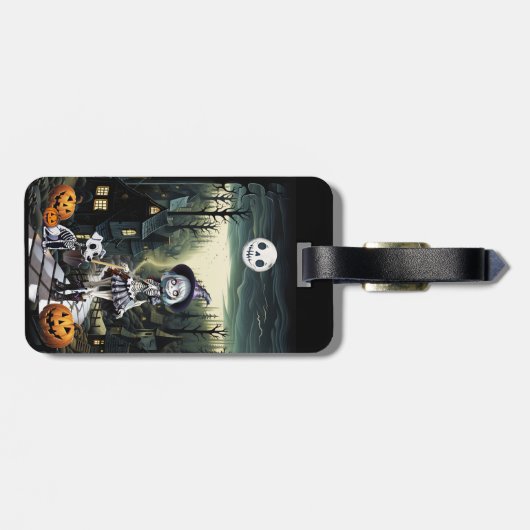 Skele meisje en haar pup in maanlicht bagagelabel (Achterkant horizontaal)