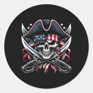 Skelet 4 juli piraat mannen VS schedel Amerikaans Ronde Sticker