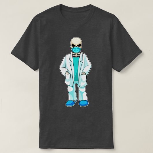 Skelet als Doctor met gezichtsmasker T-shirt (Design voorkant)
