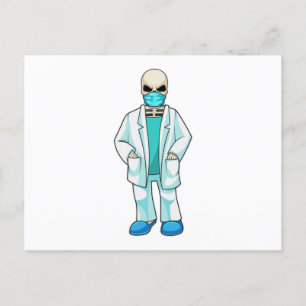Skelet als dokter met mondkapje briefkaart