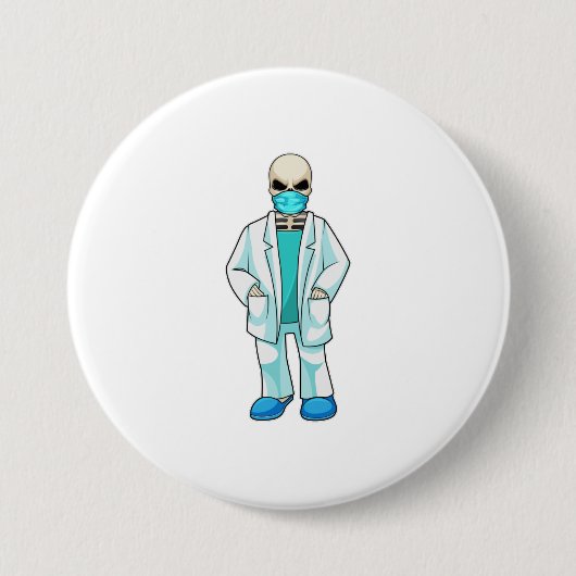 Skelet als dokter met mondkapje ronde button 7,6 cm (Voorkant)