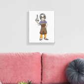 Skelet als hairdresser met schaar canvas afdruk (Insitu (Woonkamer))