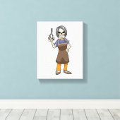 Skelet als hairdresser met schaar canvas afdruk (Insitu (Houten vloer))