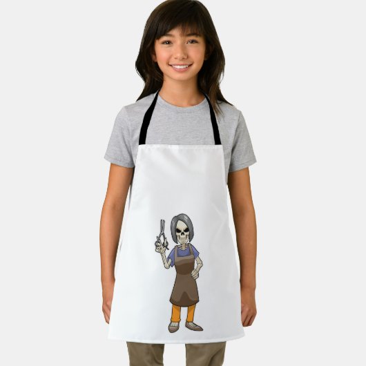 Skelet als hairdresser met schaar schort (Insitu)