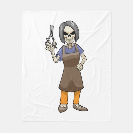 Skelet als kapper met schaar fleece deken (Voorkant)