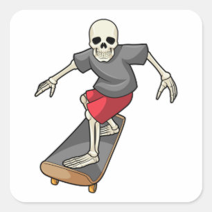 Skelet als Skater met skateboard Vierkante Sticker