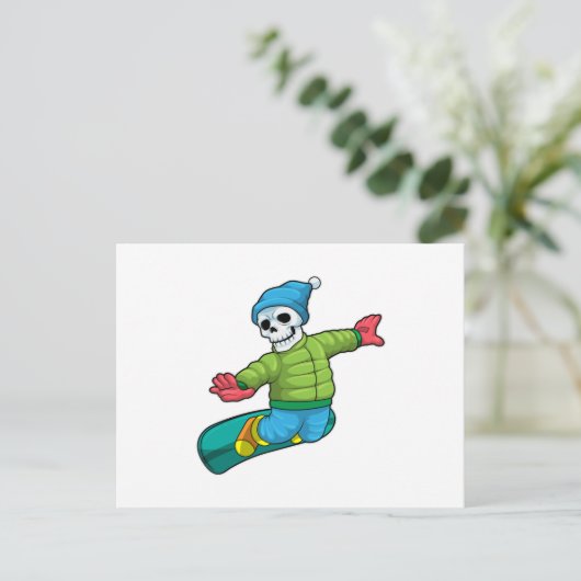 Skelet als Snowboarder met Snowboard Briefkaart (Staand voorkant)