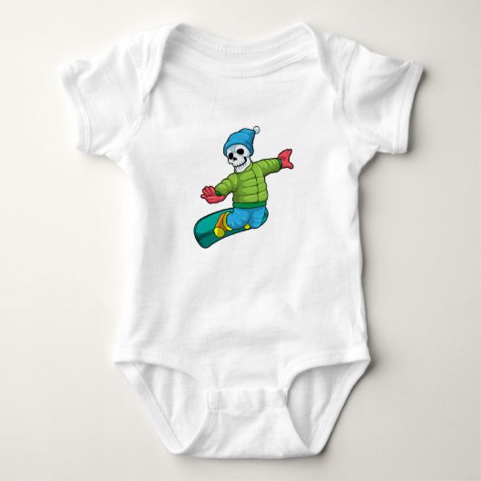 Skelet als Snowboarder met Snowboard Romper (Voorkant)