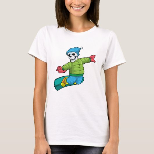 Skelet als Snowboarder met Snowboard T-shirt (Voorkant)