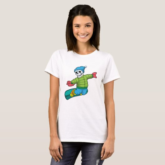 Skelet als Snowboarder met Snowboard T-shirt (Voorkant volledig)